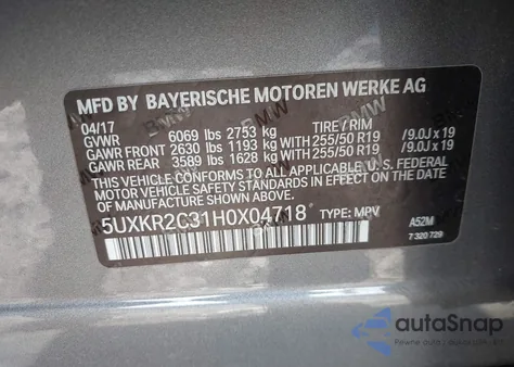 2017 BMW X5 Sdrive35I z USA, uszkodzony, nr VIN 5UXKR2C31H0X04718